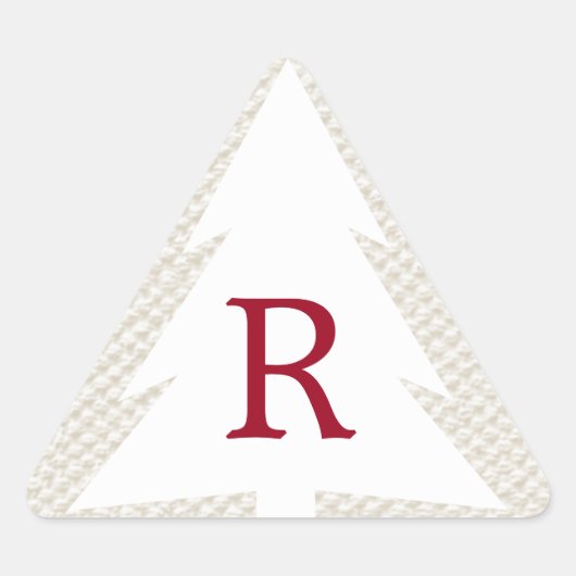 Witte boom op beige, Burgundy Monogram Kerstmis Sticker (Voorkant)