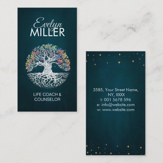 Witte boom van het leven - Yggdrasil - Kleurrijke  Visitekaartje (Voorkant / Achterkant)