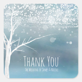 Witte Boom Winter Blauwe Elegante Trouwgunst Vierkante Sticker