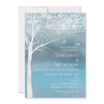 Witte Boom Winter Blauwe Elegante Trouwuitnodiging