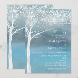 Witte Boom Winter Blauwe Elegante Trouwuitnodiging Kaart