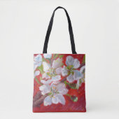 Witte boombloesems op rode achtergrond Tas (Voorkant)