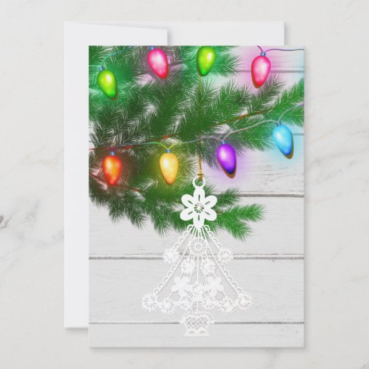Witte Boomornament Vintage Lichtjes Sjabloon (Voorkant)