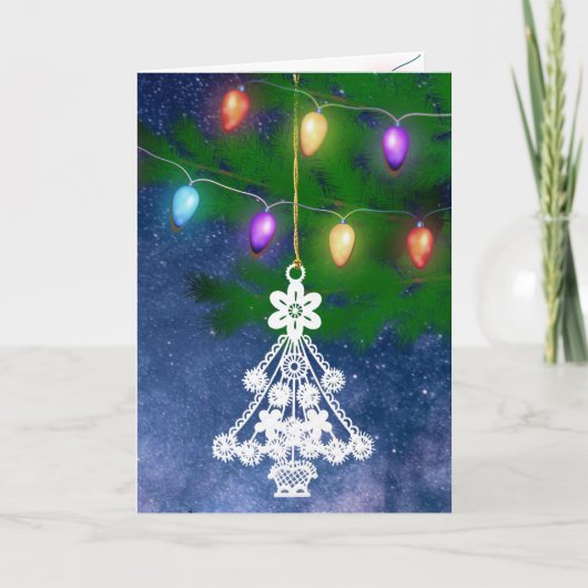Witte Boomornament Vintage Lichtjes Sjabloon (Voorkant)