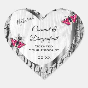 Witte boomschors met roze vlinderlabels hart sticker