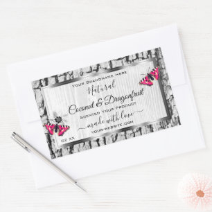 Witte boomschors met roze vlinderlabels rechthoekige sticker