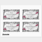 Witte boomschors met roze vlinderlabels rechthoekige sticker (Vel)