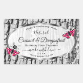 Witte boomschors met roze vlinderlabels rechthoekige sticker (Voorkant)