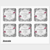 Witte boomschors met roze vlinderlabels vierkante sticker (Vel)