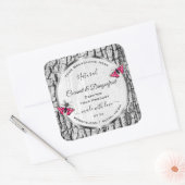 Witte boomschors met roze vlinderlabels vierkante sticker (Envelop)