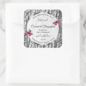 Witte boomschors met roze vlinderlabels vierkante sticker (Tas)