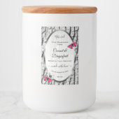 Witte boomschors met roze vlinderlabels voedselcontainer etiket (Voorkant)