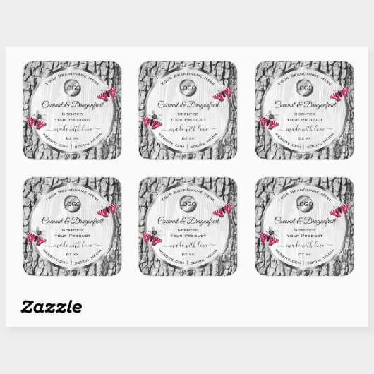 Witte boomschors Roze Butterfly Product Labels Log (Vel)