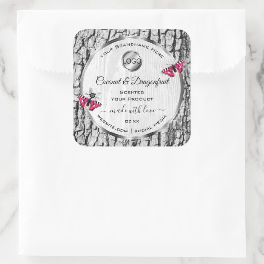 Witte boomschors Roze Butterfly Product Labels Log (Tas)