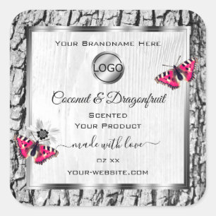 Witte boomschors Roze Butterfly Product Labels Log