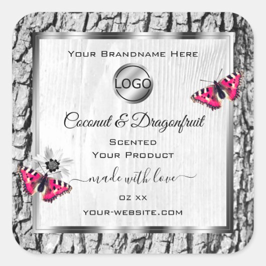 Witte boomschors Roze Butterfly Product Labels Log (Voorkant)