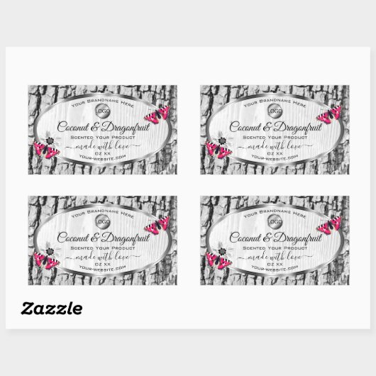 Witte boomschors Roze Butterfly Product Labels Log (Vel)