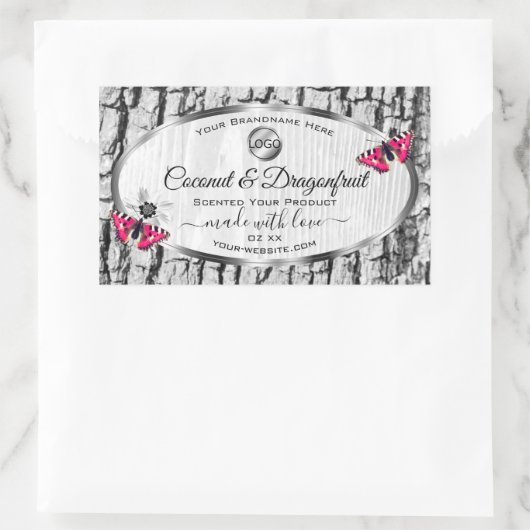 Witte boomschors Roze Butterfly Product Labels Log (Tas)