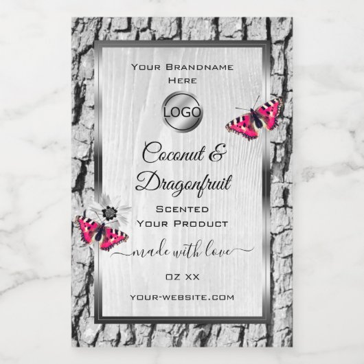Witte Boomstam Roze Vlinder Productlabels Logo Voedselcontainer Etiket (Enkel label)
