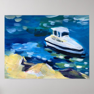 witte boot op zee poster