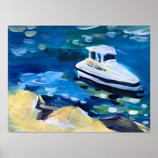 witte boot op zee poster (Voorkant)