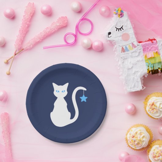 Witte Borden kat papier Papieren Bordje (Feest)