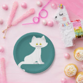 Witte Borden kat papier Papieren Bordje (Feest)