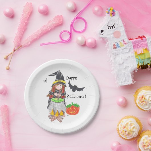 Witte borden met heksenwitje papieren bordje (Feest)