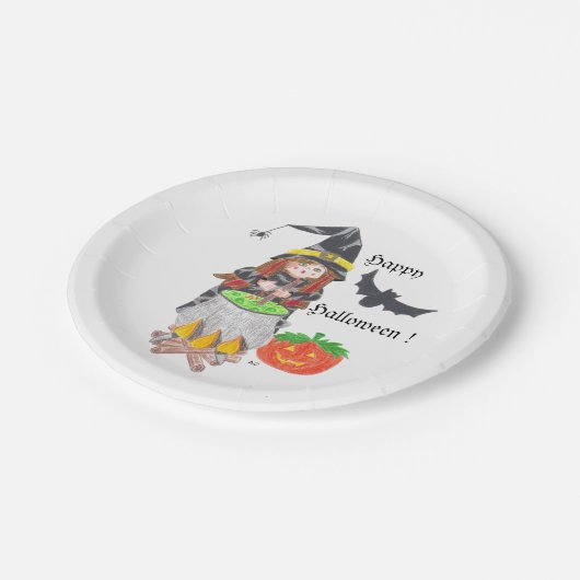 Witte borden met heksenwitje papieren bordje (Gekanteld)