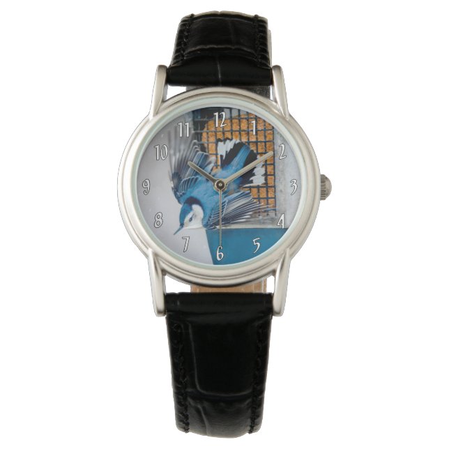 Witte-borst Nuthatch in Sneeuw Horloge (Voorkant)