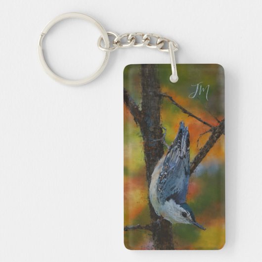 Witte Borst Nuthatch Vogel Schilderen Initialen Sleutelhanger (Voorkant)