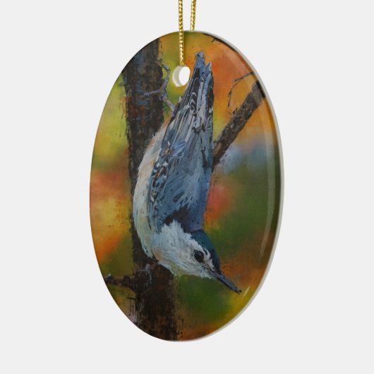 Witte Borst Nuthatch Vogel Schilderij Jaar Keramisch Ornament (Links)