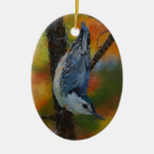 Witte Borst Nuthatch Vogel Schilderij Jaar Keramisch Ornament (Voorkant)