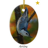 Witte Borst Nuthatch Vogel Schilderij Jaar Keramisch Ornament