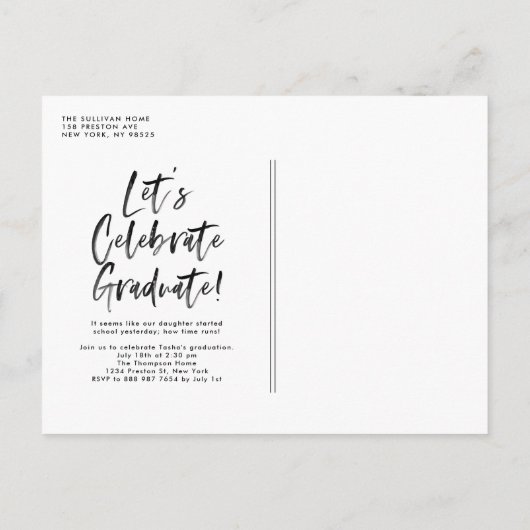 Witte borstel belettering foto Afstuderen Aankondigingskaart (Achterkant)