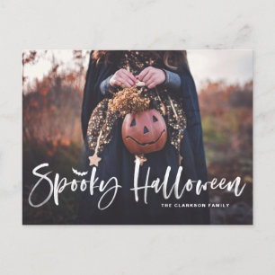 Witte borstel belettering overlay Spooky Halloween Feestdagenkaart