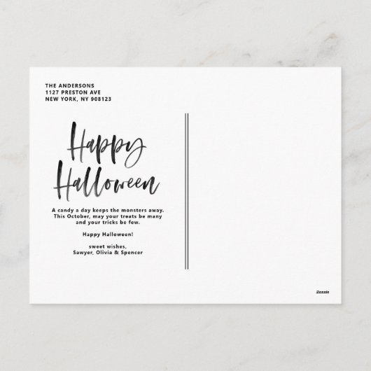 Witte borstel met overlay Happy Halloween Feestdagenkaart (Achterkant)