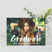 Witte Borstel Schrift Foto Afstudeer Uitnodiging (Staand voorkant)