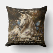 Witte bos eenhoorn blauwe vlinder weide bloemenpra kussen (Voorkant)