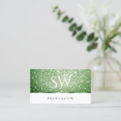 Witte bosgroene glitter Sparkle Stars Initialen Visitekaartje (Staand voorkant)