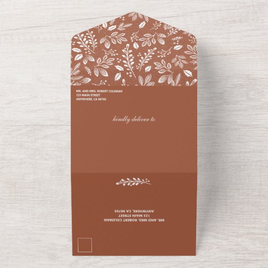 Witte botanica Geen Envelopes Terracotta Wedding All In One Uitnodiging (Buitenkant)