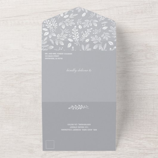 Witte botanica Grijze Geen Envelopes Wedding All In One Uitnodiging (Buitenkant)