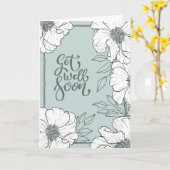 Witte botanicals op Aqua "Beterschap" Kaart (Gele Bloem)