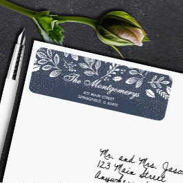 Witte botanicals op blauwe retouradres etiket