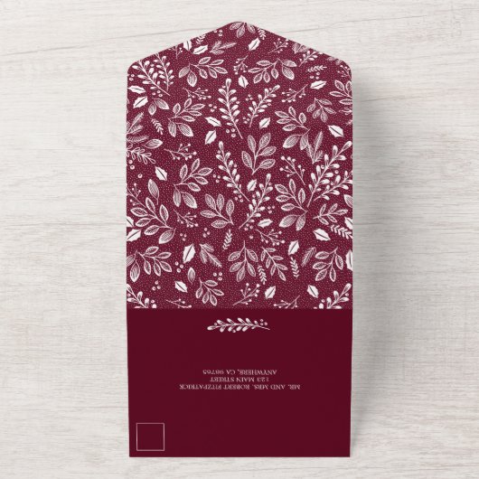 Witte Botanicals op Bourgondische bruiloft All In One Uitnodiging (Buitenkant)