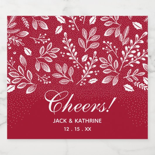 Witte Botanicals op Cranberry Bruiloft Sparkling Wijnetiket (Enkel label)