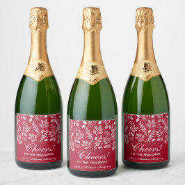 Witte botanicals op Cranberry Kerstmis Sparkling Wijnetiket