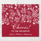 Witte botanicals op Cranberry Kerstmis Sparkling Wijnetiket (Enkel label)