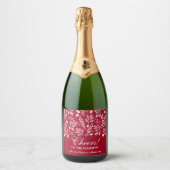 Witte botanicals op Cranberry Kerstmis Sparkling Wijnetiket (Voorkant)
