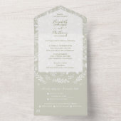 Witte Botanicals op de Bleke Green Wedding All In One Uitnodiging (Binnen)